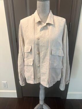Karen Kane Beige Utility Field Jacket with Four Front Flap Pockets